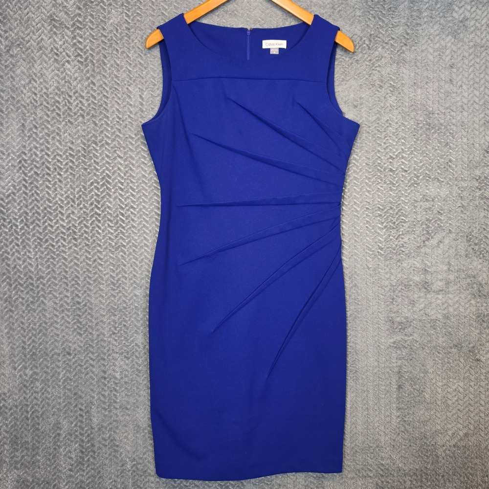 Calvin Klein Womens Cobalt Blue Sunburst Pleated Sheath Dress Size 12 CD8C116M